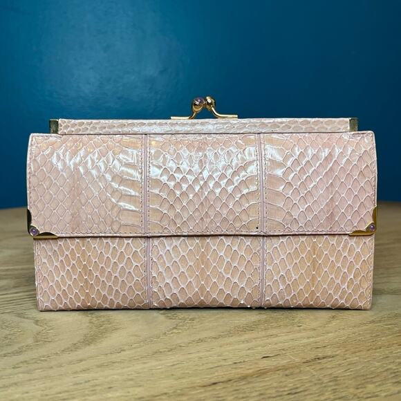 Judith Leiber Handbags - Vintage Judith Leiber Snakeskin Clutch Long Wallet Pale Pink 1980s